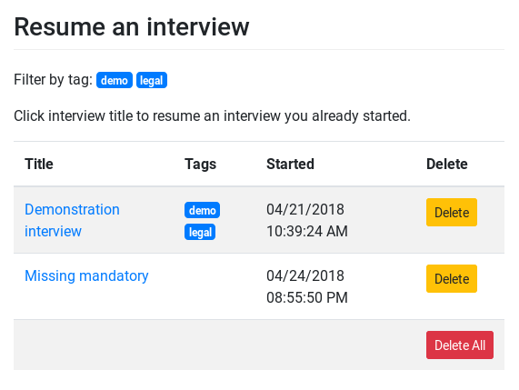 Screenshot of session-interview example