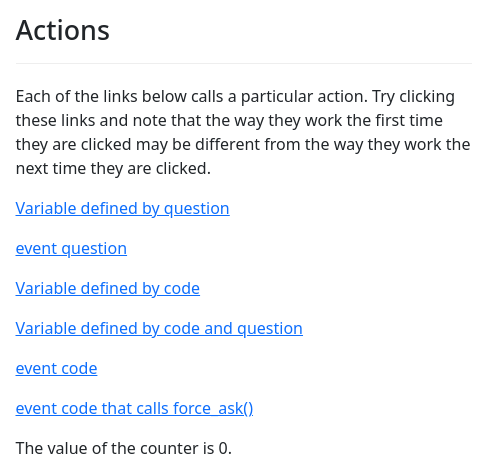 Screenshot of actions-demo example
