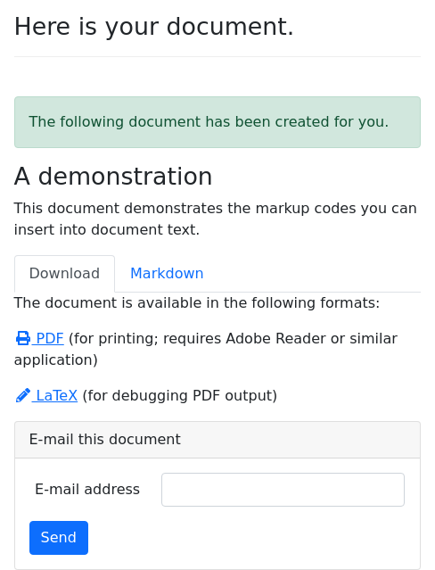 Screenshot of document-markup example